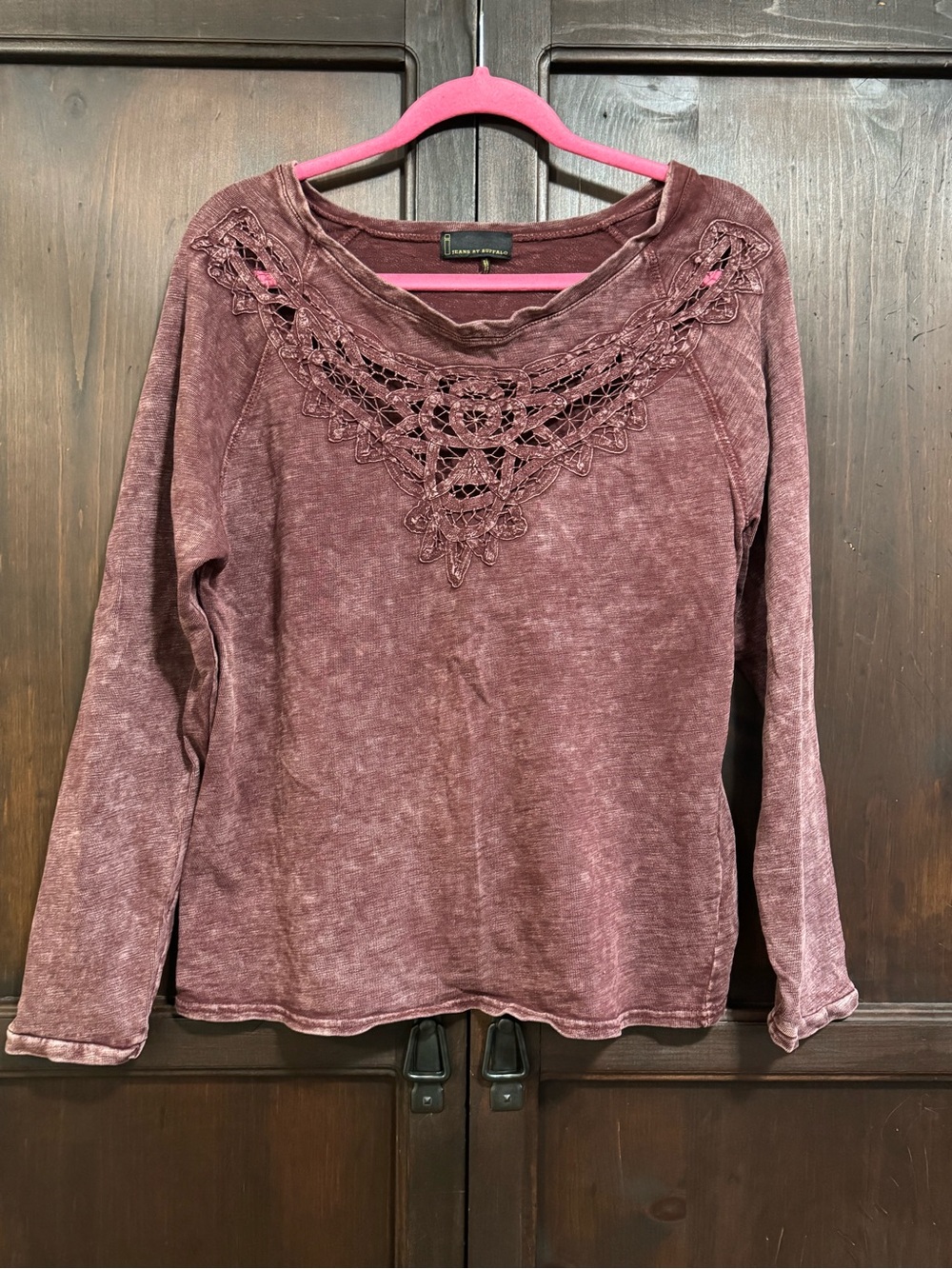 Buffalo David Bitton Mauve Crochet-Yoke Long Sleeve Top Cottagecore